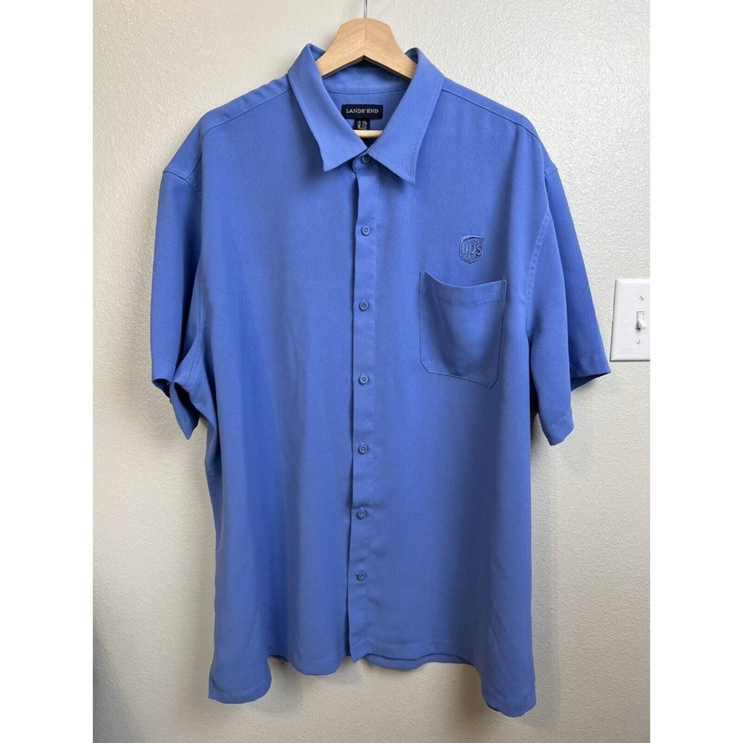 UPS Lands' End Mens Polo Shirt XXL Blue 100% Polyester Short Sleeve Work Uniform