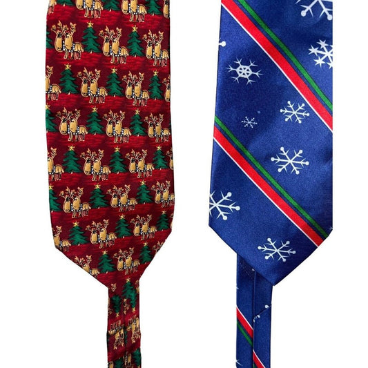 J. Garcia Christmas Ties Lot Snowflake Reindeer Pattern Winter Neckties Red Blue