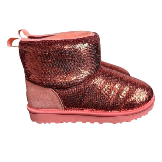 UGG Women's Classic Mini Mirror Ball Boots Pink Sequin Ankle Booties Size 8, New