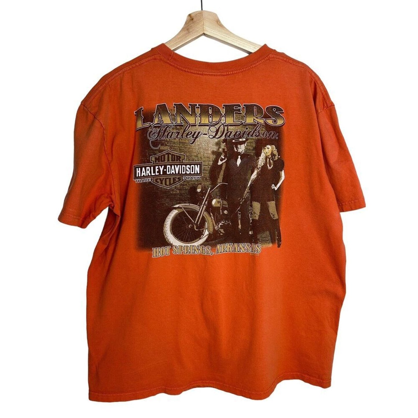 Harley Davidson Men's Orange T-Shirt XL Landers Hot Springs Arkansas Pre-Owned