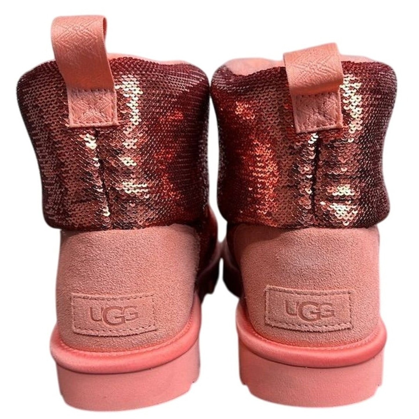 UGG Women's Classic Mini Mirror Ball Boots Pink Sequin Ankle Booties Size 8, New