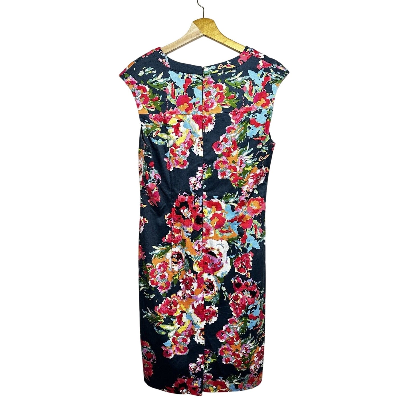 Andre Oliver Floral Dress Sleeveless Size 14 Cotton Slimming v-neck Zipper Back