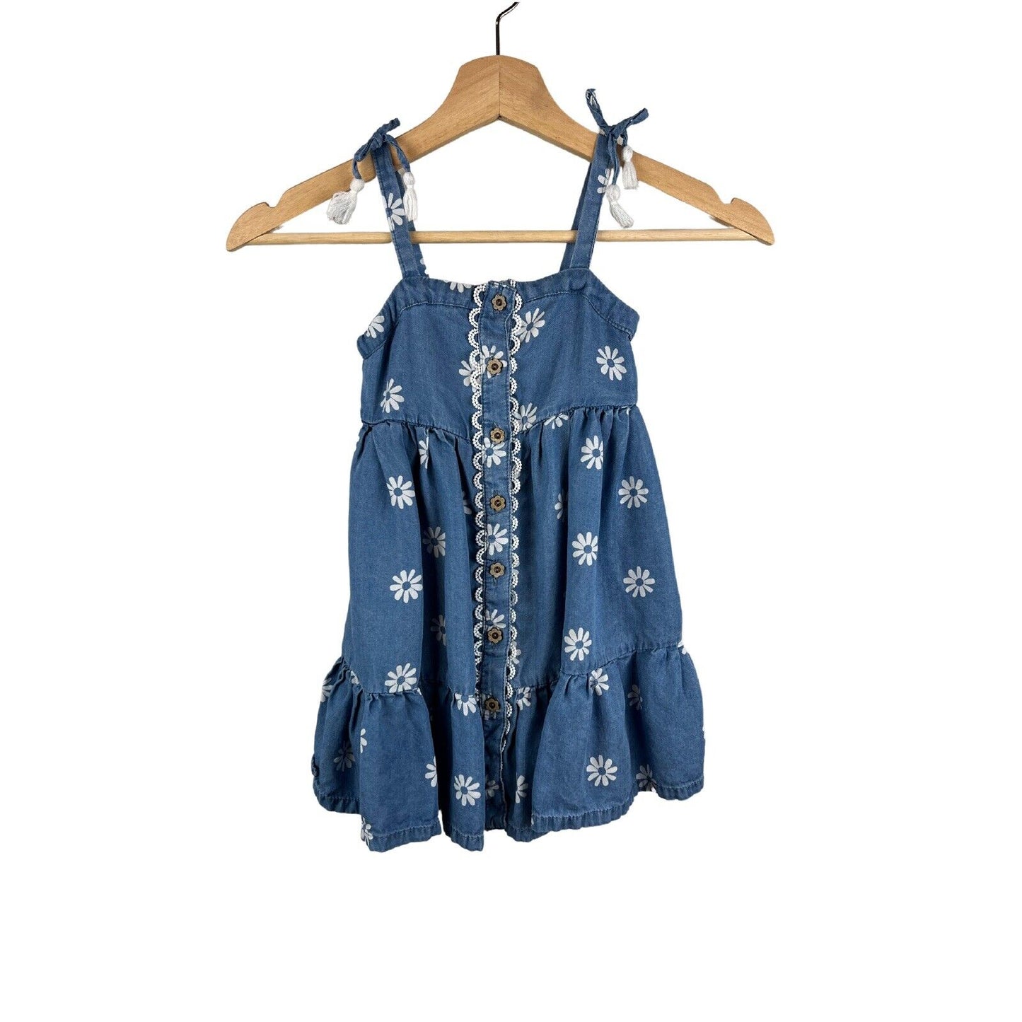 Isaac Mizrahi New York 3T Girls Denim Floral Button Up Sun Dress Toddler Summer