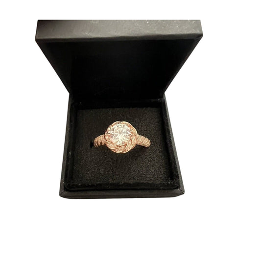 1.5ct Round White Sapphire Engagement Ring Rose Gold 925 Silver Size 10.5 Halo Setting