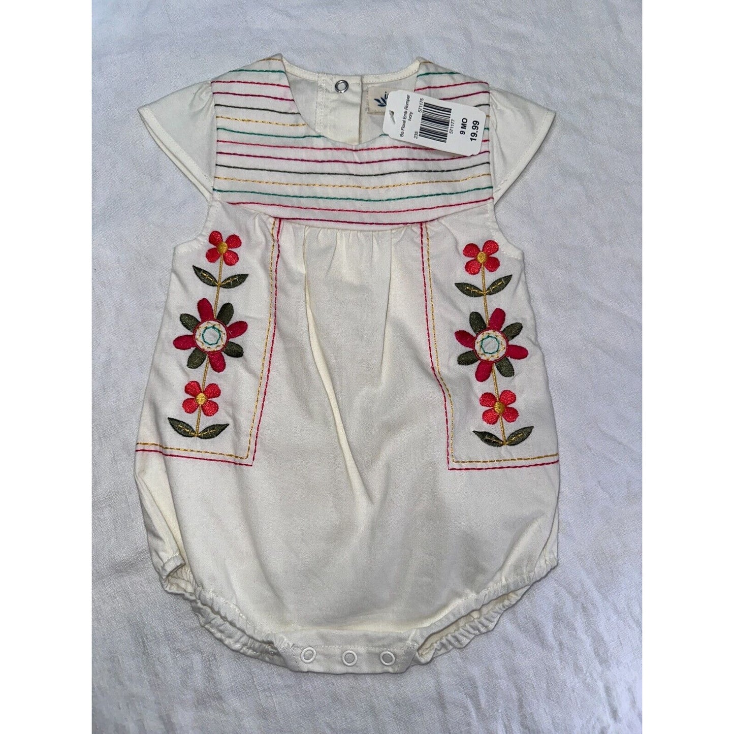 Indigo Soul NWT Infant Girl Embroidered Floral Romper 6-9 Months Ivory Baby