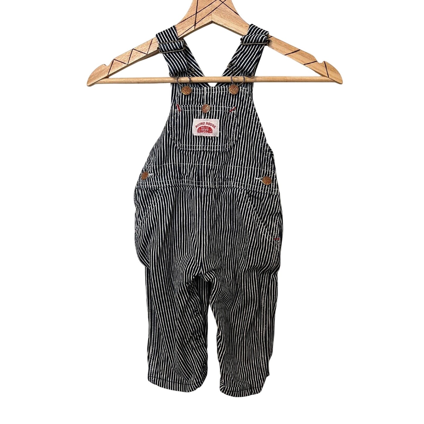 Round House Baby Overalls - 24 Months Blue & White Pinstriped Classic Denim Look