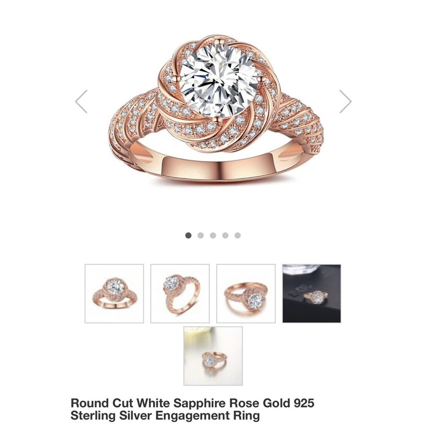 1.5ct Round White Sapphire Engagement Ring Rose Gold 925 Silver Size 10.5 Halo Setting