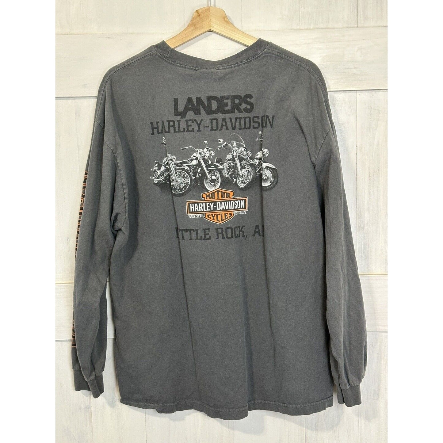 Harley Davidson Little Rock Arkansas Landers Long Sleeve XL Grey Orange Logo tee