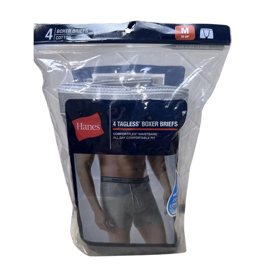 New In Package Hanes 4 pack Tagless Boxer Briefs Size M 32-34 Gray And Black