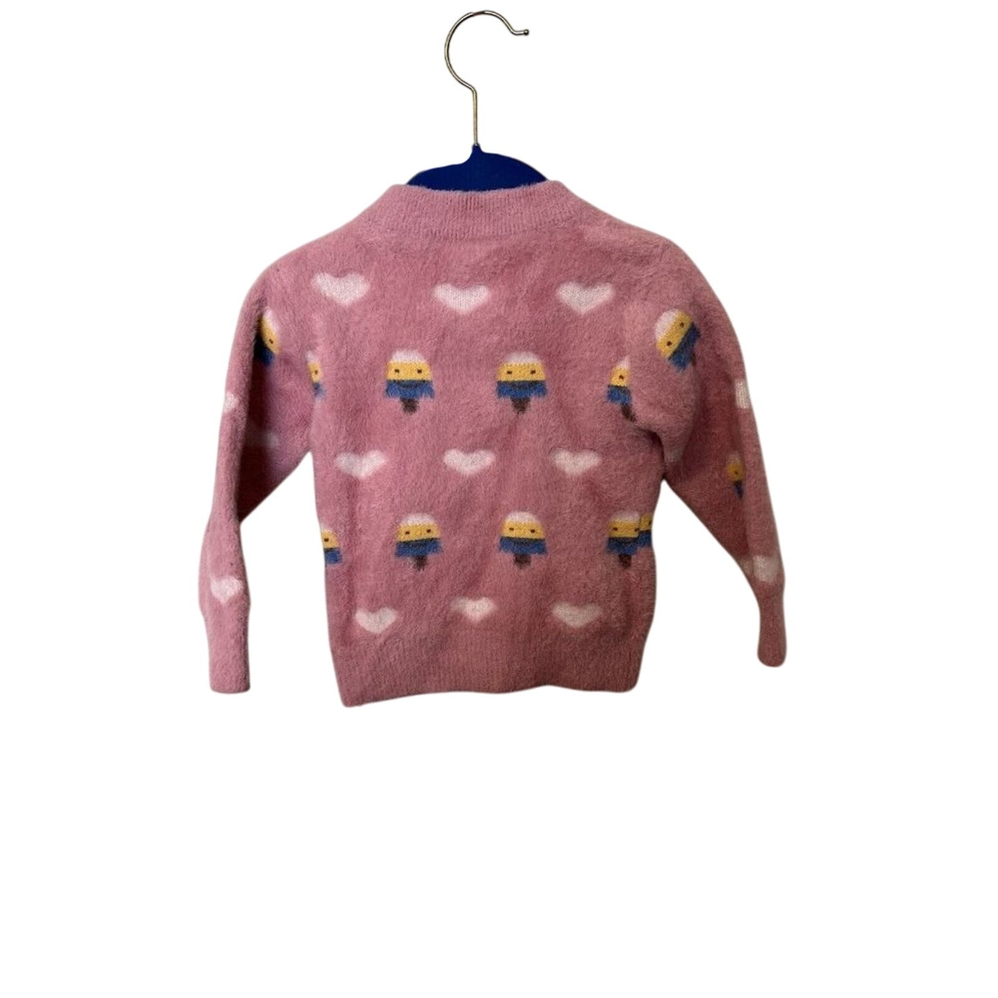 Pink Popsicle Smiley Face Fuzzy Sweater Girls 18-24 Months Cozy Winter Toddler