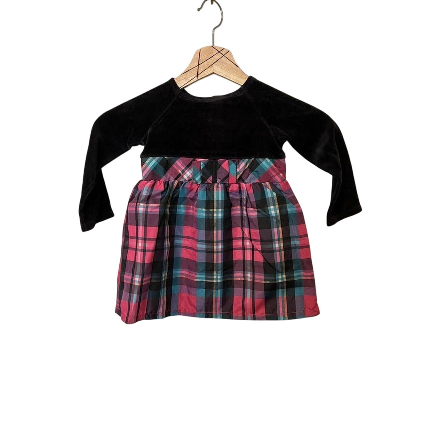 Healthtex Black Velvet Plaid Holiday Dress 18-24M Toddler Girl Special Occasion