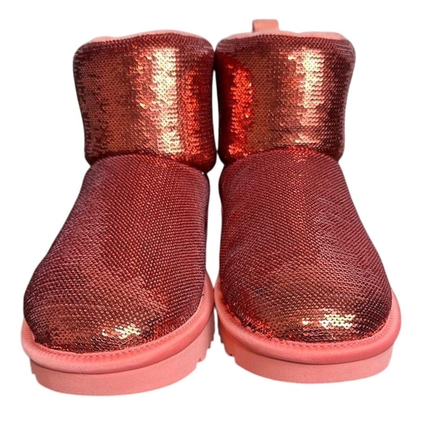 UGG Women's Classic Mini Mirror Ball Boots Pink Sequin Ankle Booties Size 8, New