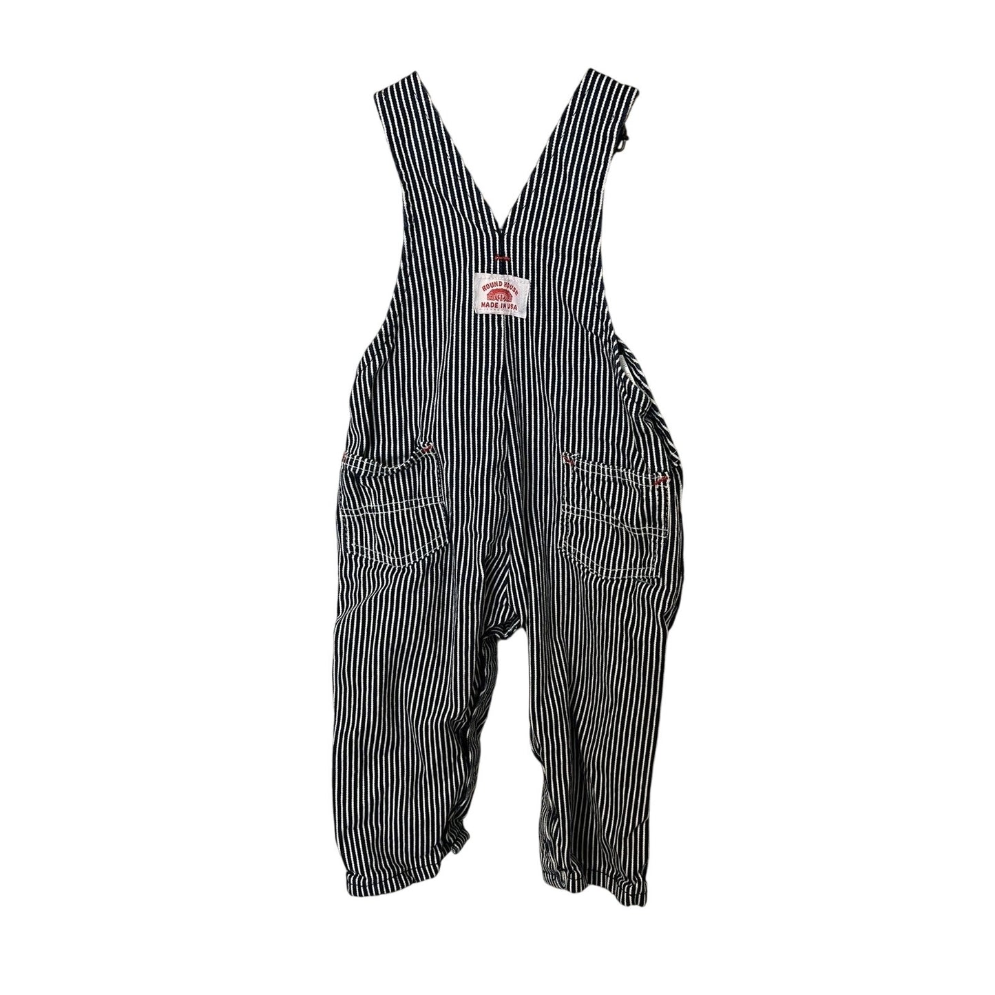 Round House Baby Overalls - 24 Months Blue & White Pinstriped Classic Denim Look