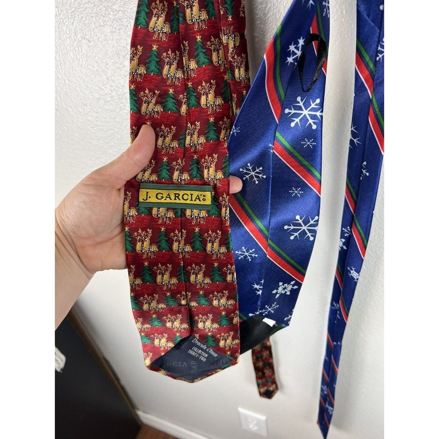 J. Garcia Christmas Ties Lot Snowflake Reindeer Pattern Winter Neckties Red Blue