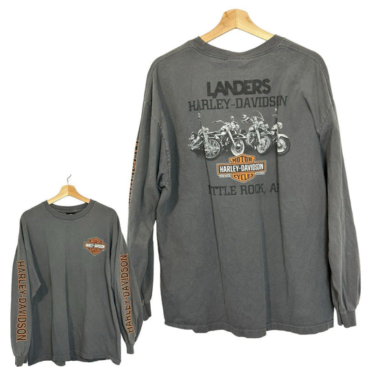 Harley Davidson Little Rock Arkansas Landers Long Sleeve XL Grey Orange Logo tee