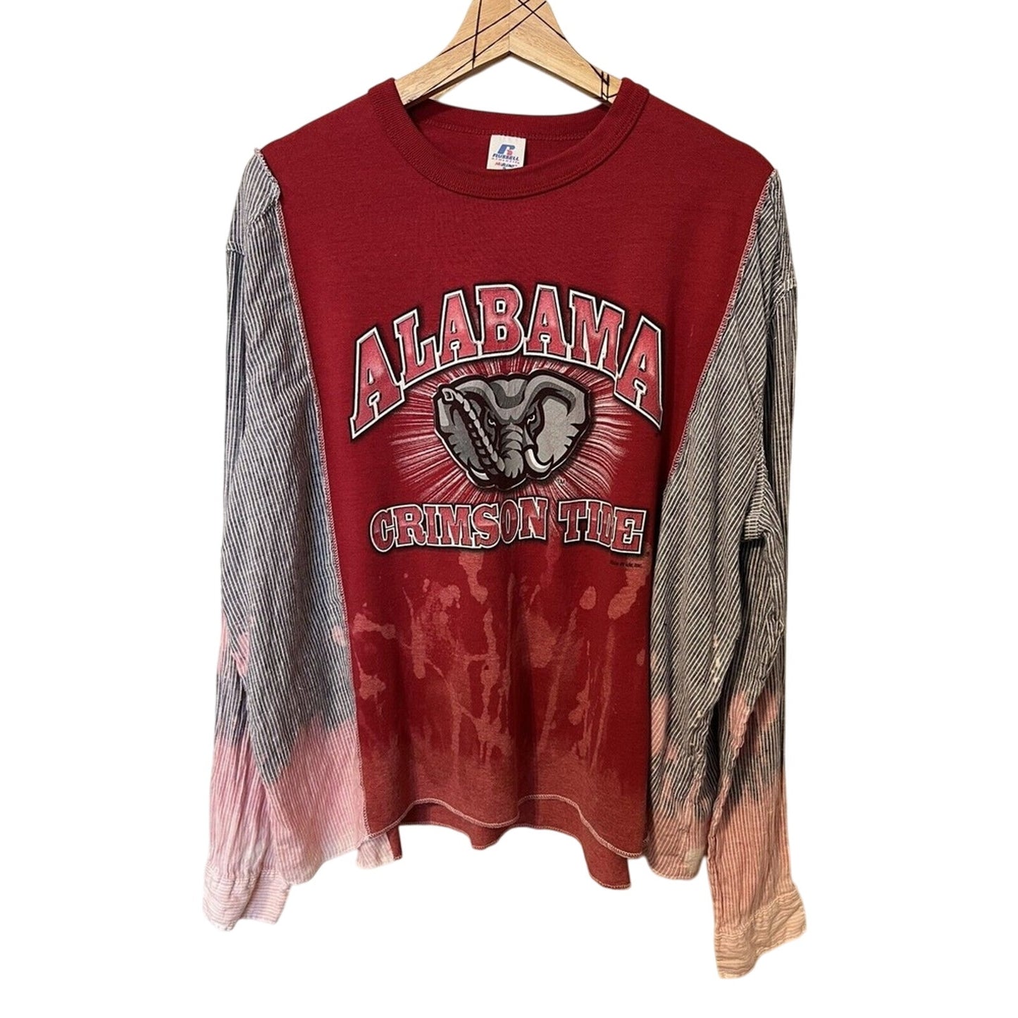 Alabama Crimson Tide Women's S/M Upcycled Long Sleeve Shirt Roll Tide Bleached