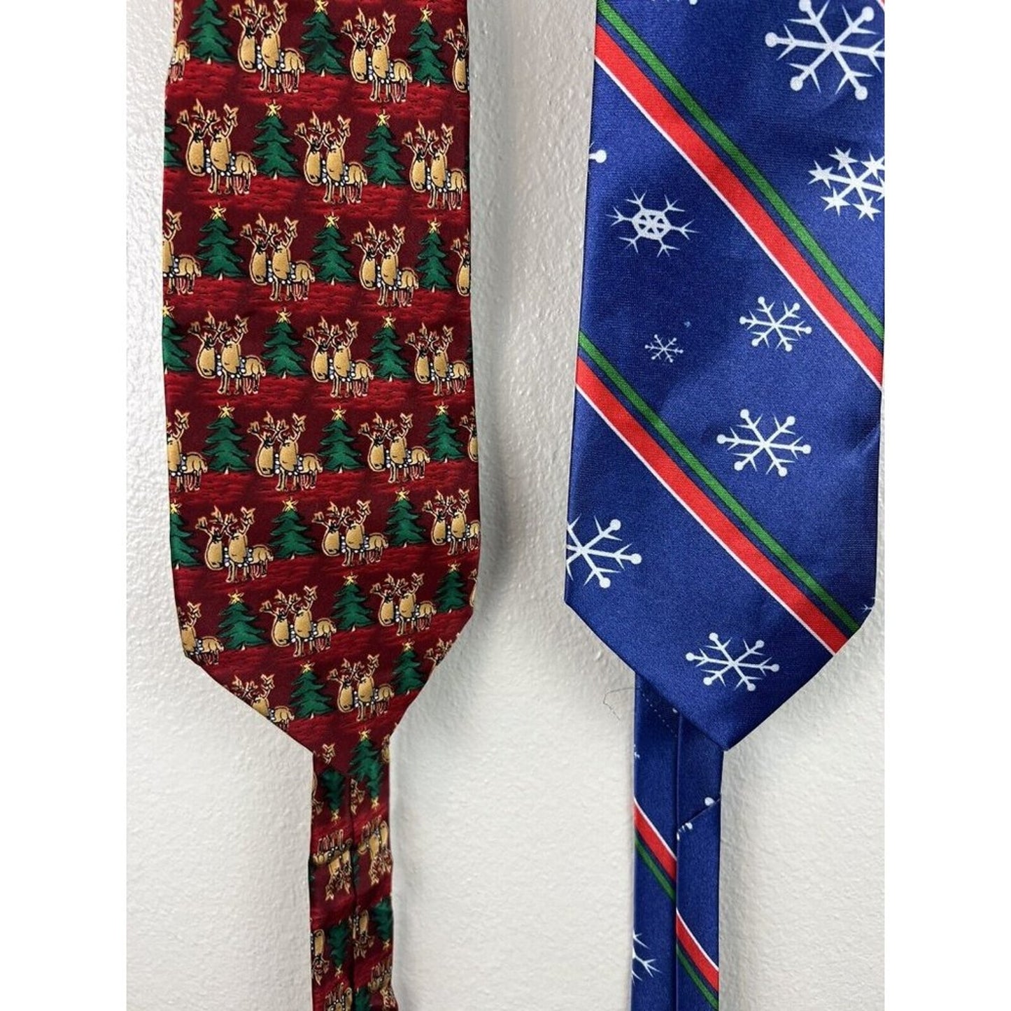 J. Garcia Christmas Ties Lot Snowflake Reindeer Pattern Winter Neckties Red Blue