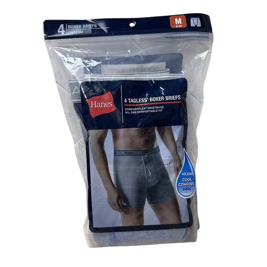 Hanes 4-pack Tagless Boxer Briefs Cool Comfort Wicking Medium 32-34 Navy Blue