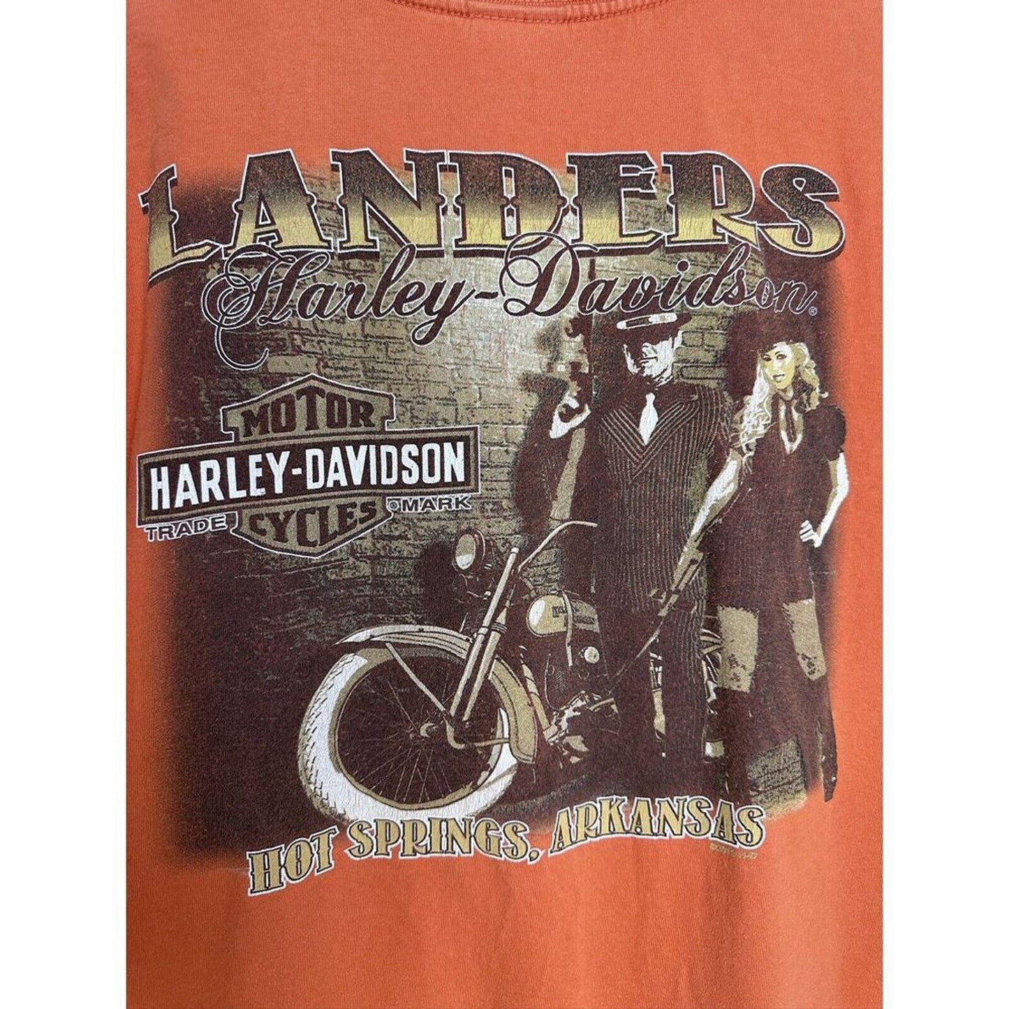 Harley Davidson Men's Orange T-Shirt XL Landers Hot Springs Arkansas Pre-Owned