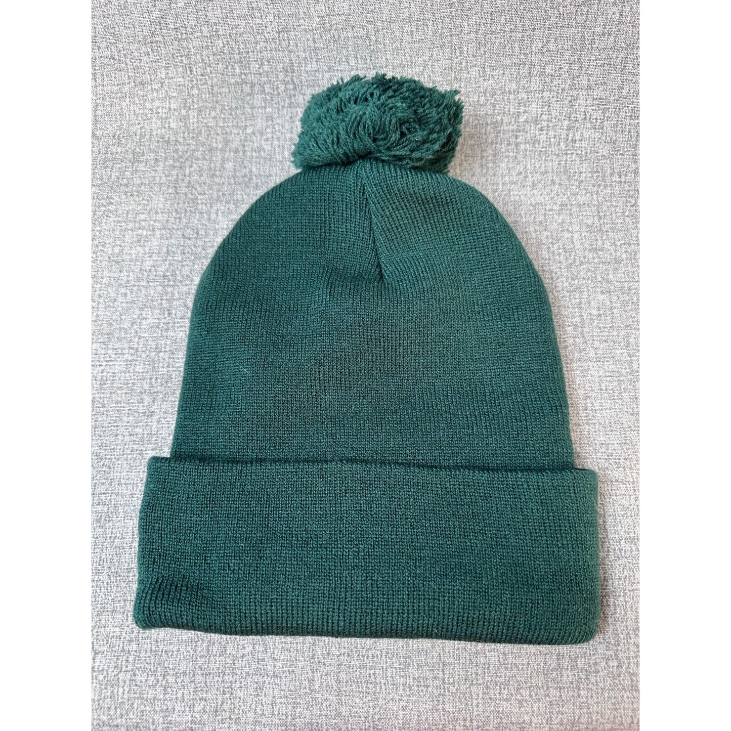 Gold Star Embroidered Hunter Green Cuff Pom Pom Beanie Unisex Winter Hat