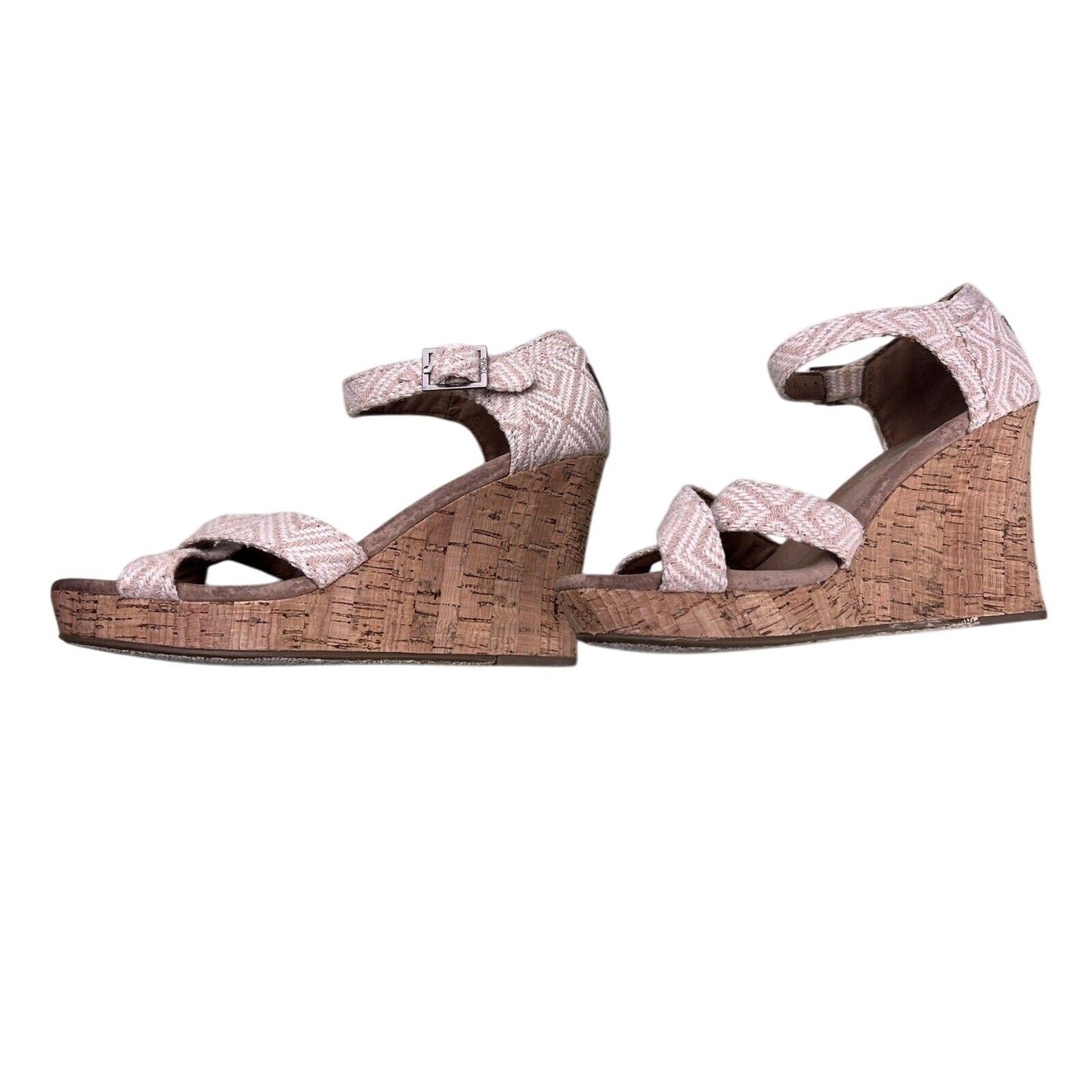 TOMS Women's Beige Cork Wedge Sandals Size 7 Ankle Strap Open Toe Summer Casual