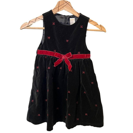 Gymboree Girls Black Velvet Holiday Portrait Dress Size 5 Red Bows Special