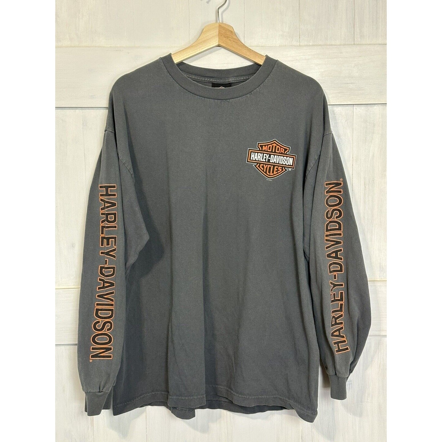 Harley Davidson Little Rock Arkansas Landers Long Sleeve XL Grey Orange Logo tee