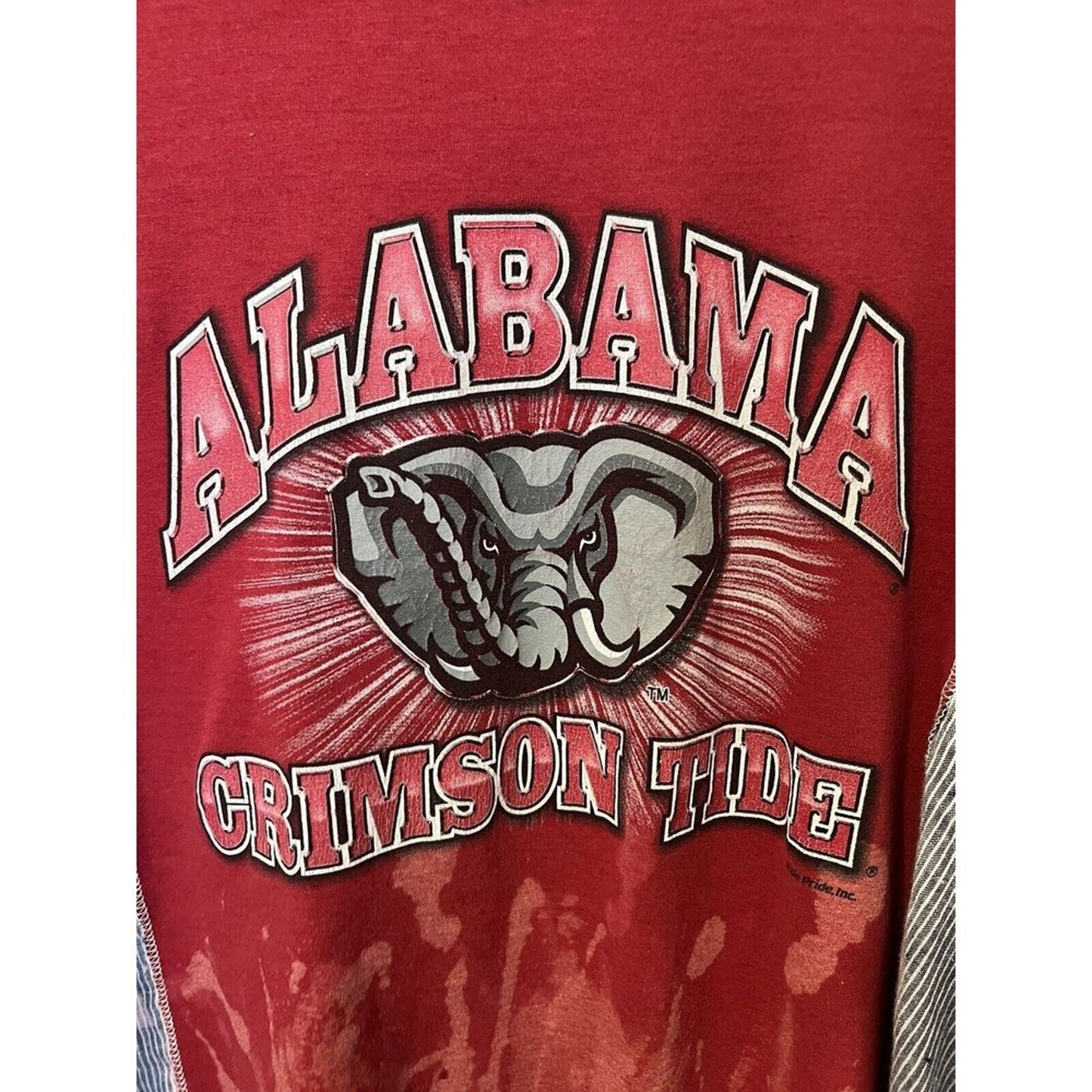 Alabama Crimson Tide Women's S/M Upcycled Long Sleeve Shirt Roll Tide Bleached