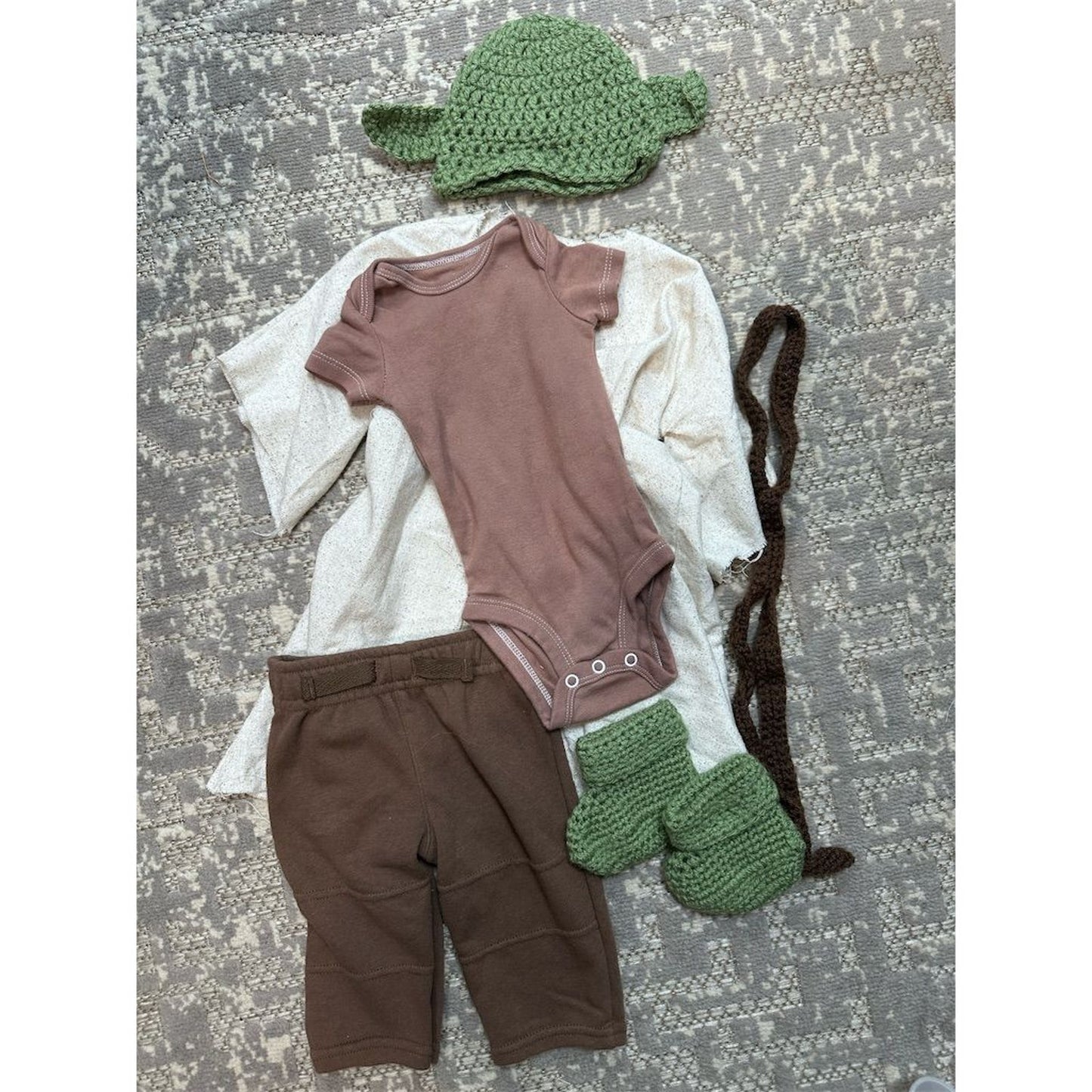 Handmade Baby Yoda Costume Set 6 Piece Star Wars Inspired Outfit 0-3 Months Brown Green Unisex