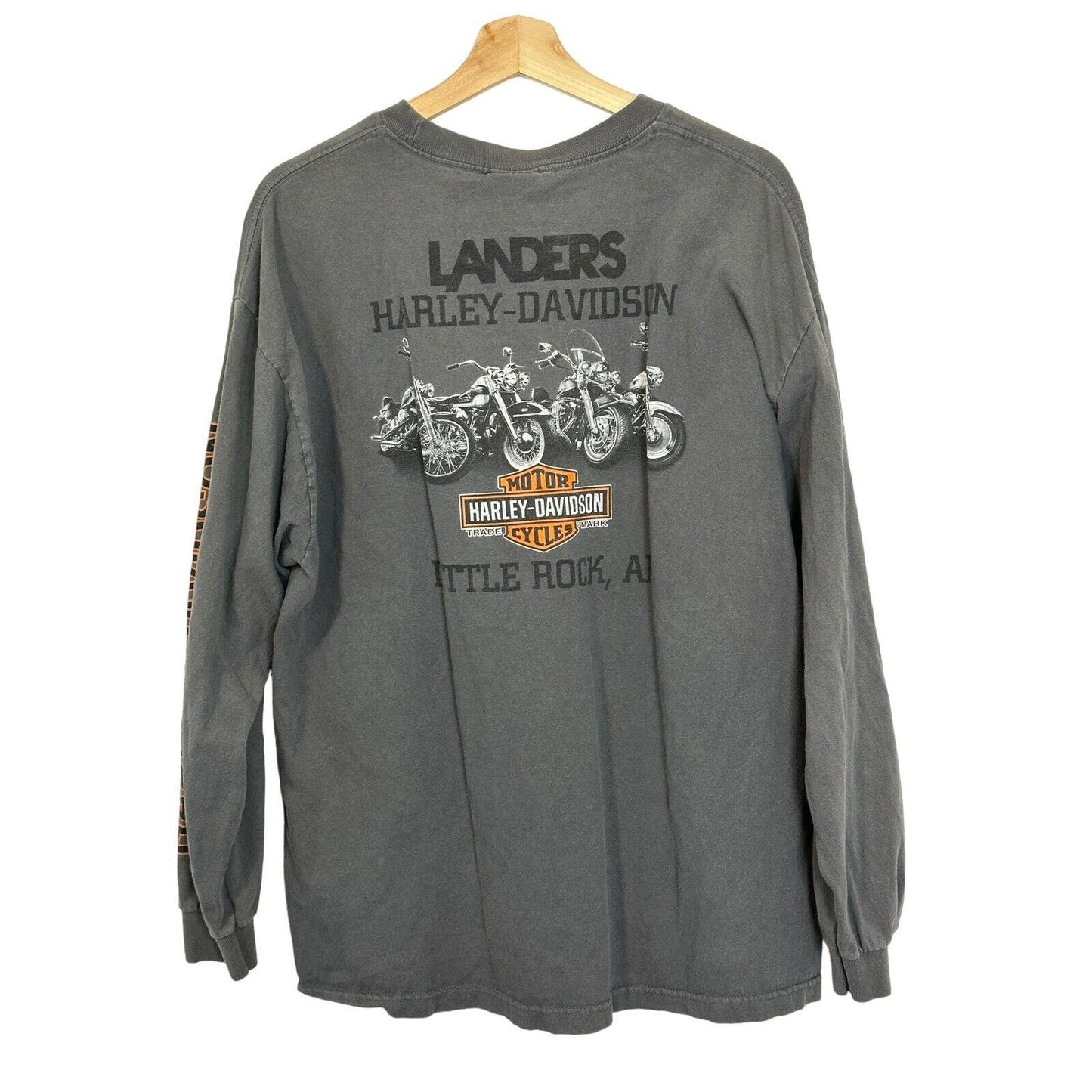 Harley Davidson Little Rock Arkansas Landers Long Sleeve XL Grey Orange Logo tee