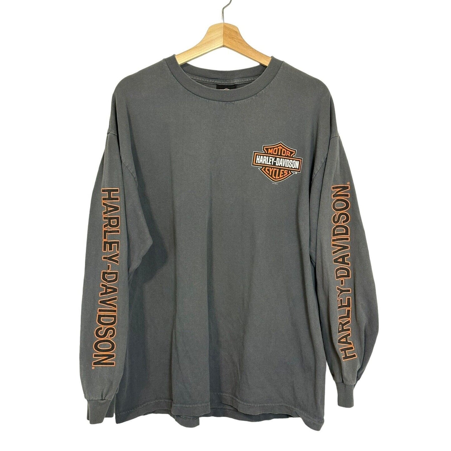 Harley Davidson Little Rock Arkansas Landers Long Sleeve XL Grey Orange Logo tee