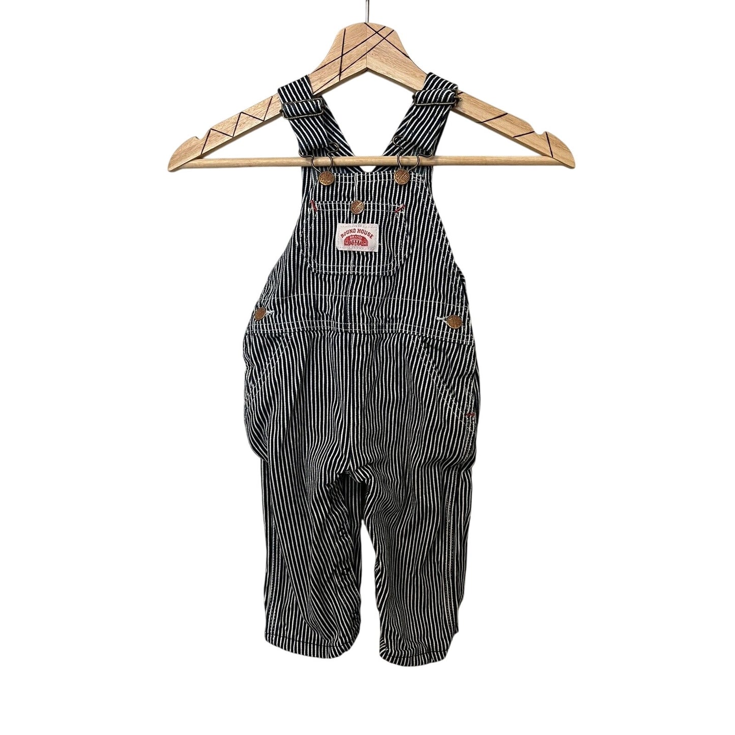 Round House Baby Overalls - 24 Months Blue & White Pinstriped Classic Denim Look