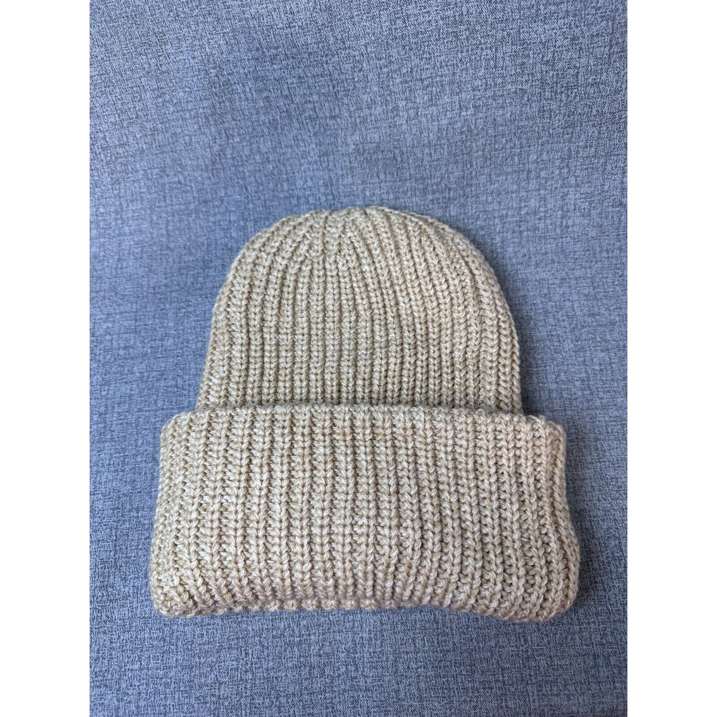 Unisex Motorcycle Riders Patch Beanie - Chunky Knit Tan Winter Hat - Cuff Style - One Size