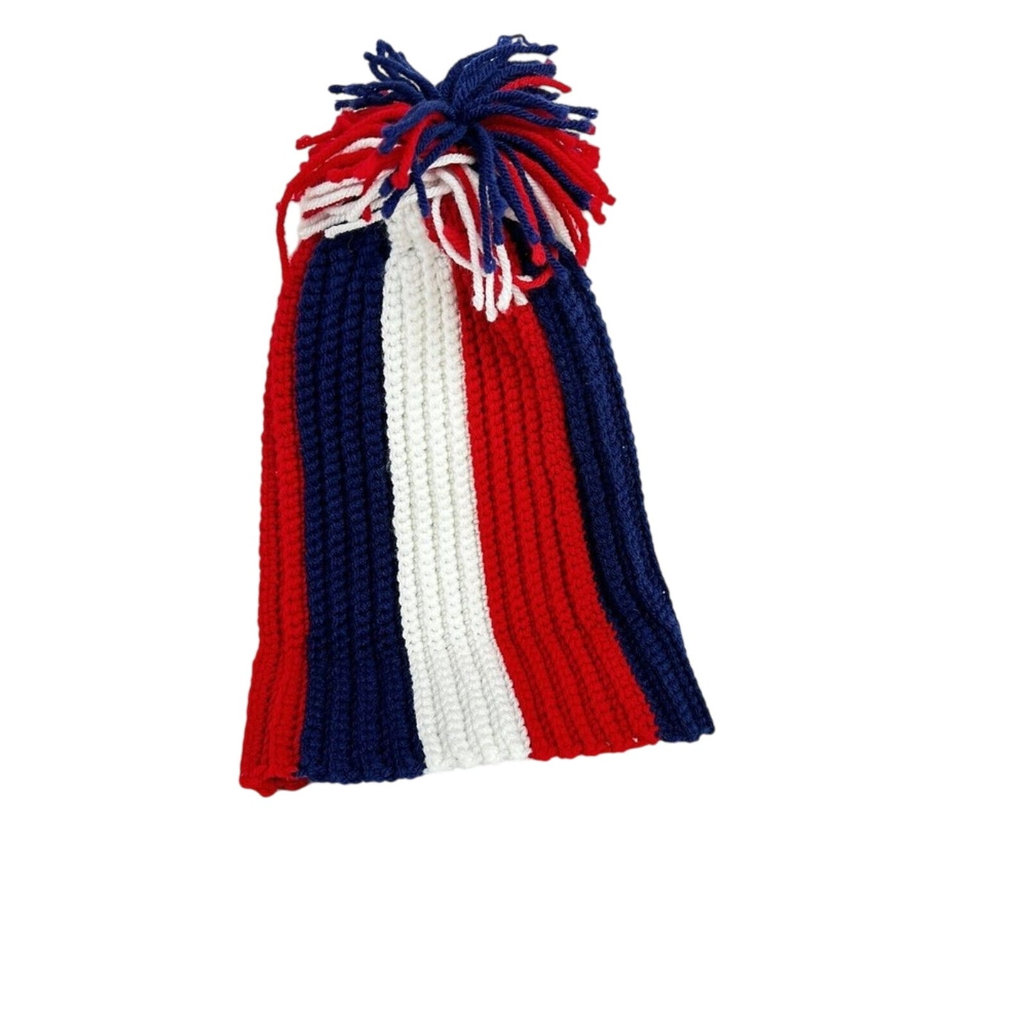 MEN/WOMEN HANDMADE CROCHET PATRIOTIC BEANIE HAT Red White Blue Pom Pom Cap