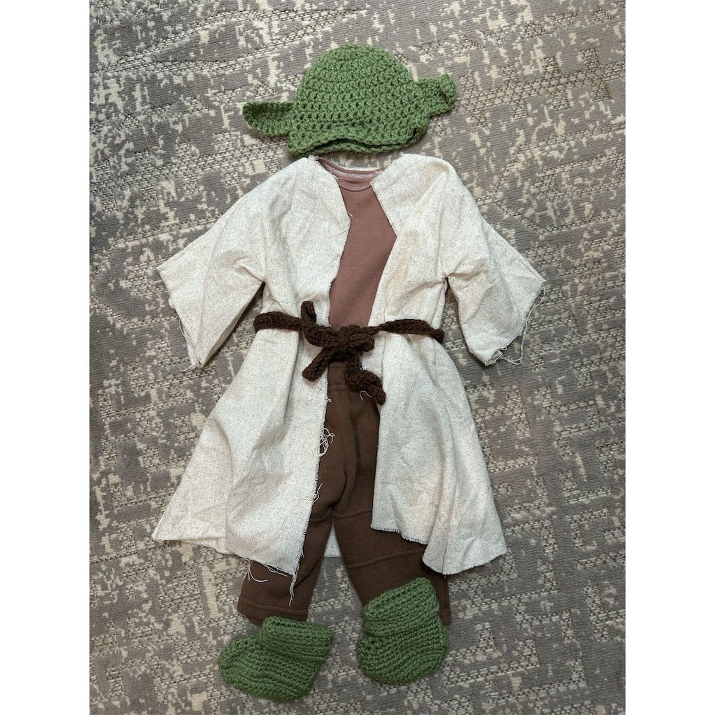 Handmade Baby Yoda Costume Set 6 Piece Star Wars Inspired Outfit 0-3 Months Brown Green Unisex