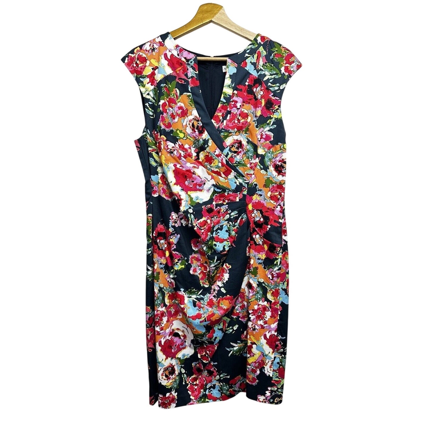 Andre Oliver Floral Dress Sleeveless Size 14 Cotton Slimming v-neck Zipper Back