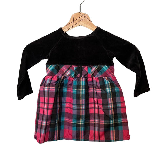 Healthtex Black Velvet Plaid Holiday Dress 18-24M Toddler Girl Special Occasion