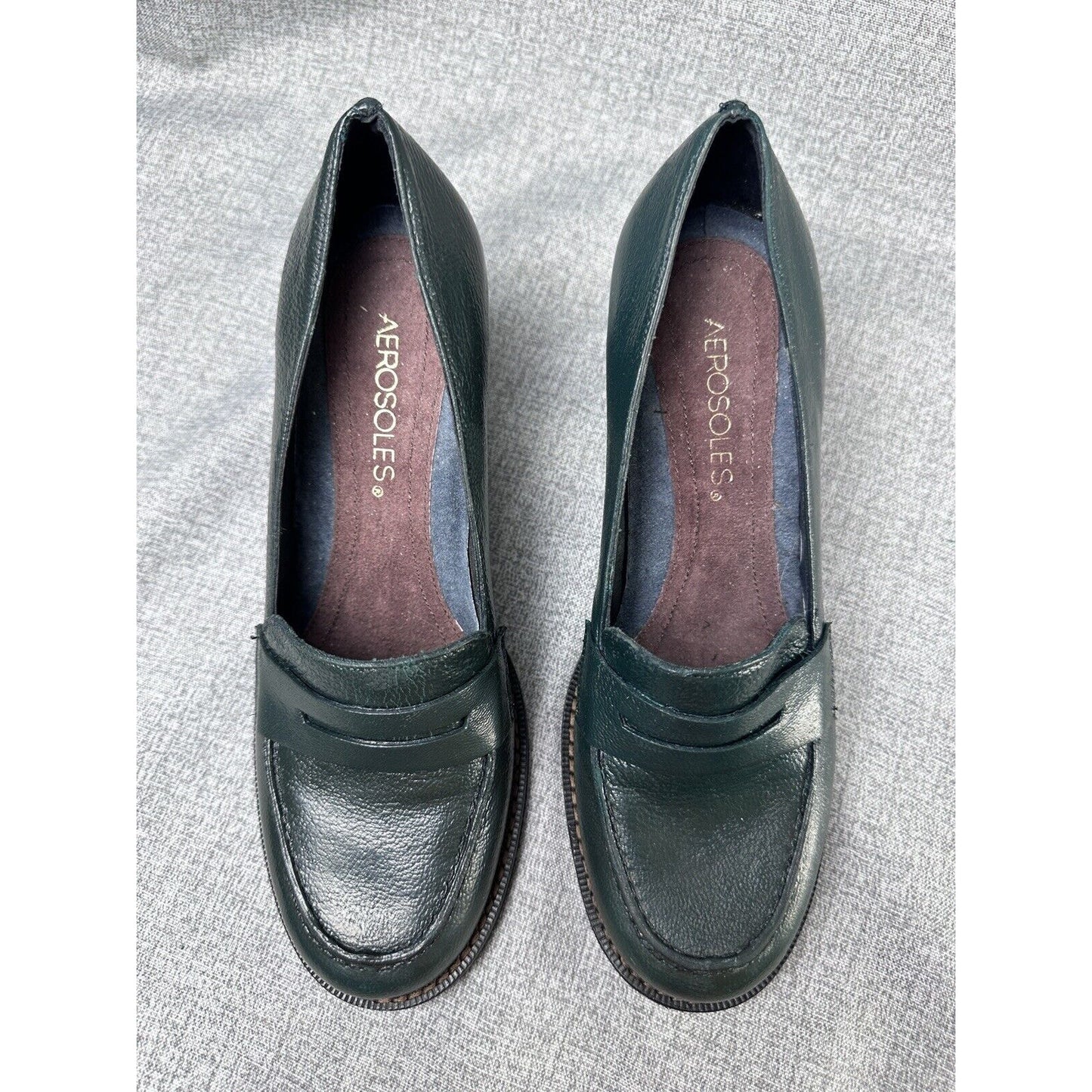 Aerosoles Green Leather Heeled Loafer Women's Size 6 Professional Business Pumps