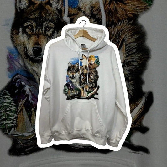 Wolves Medium White Hoodie NEW With Vintage Heat Transfer