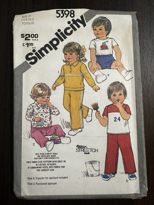 5398 Vintage Simplicity Sewing Pattern unisex Pullover Top Pants Shorts 1-3 1981