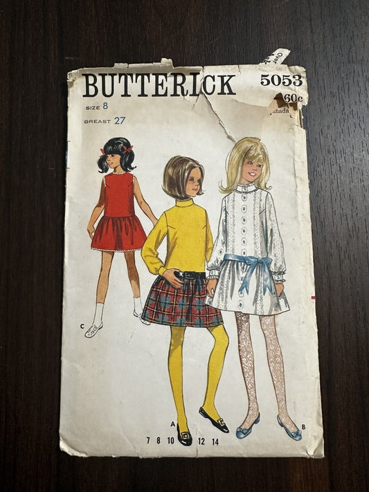 Butterick 5053 Vintage 50s 60s 70s Size 8 Girls Low waisted Dress Breast 27