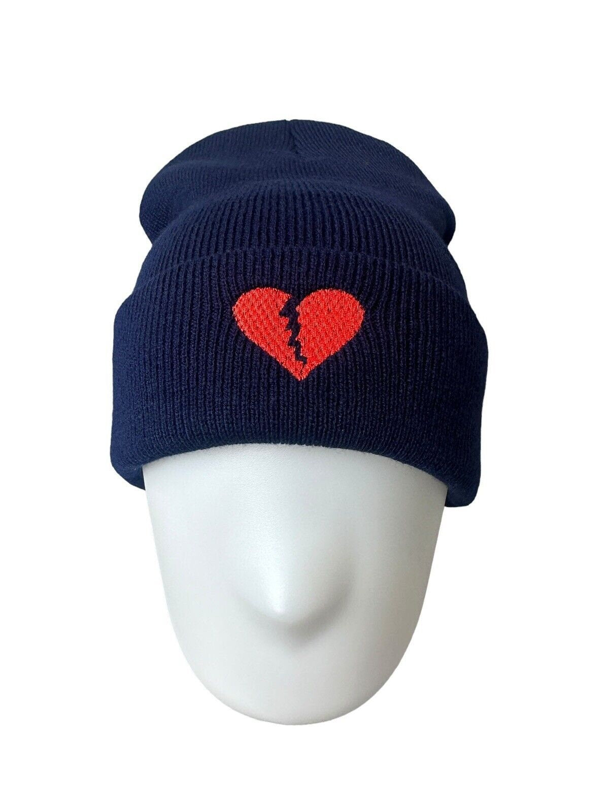 Navy Cuff beanie Embroidered Broken Heart Unisex