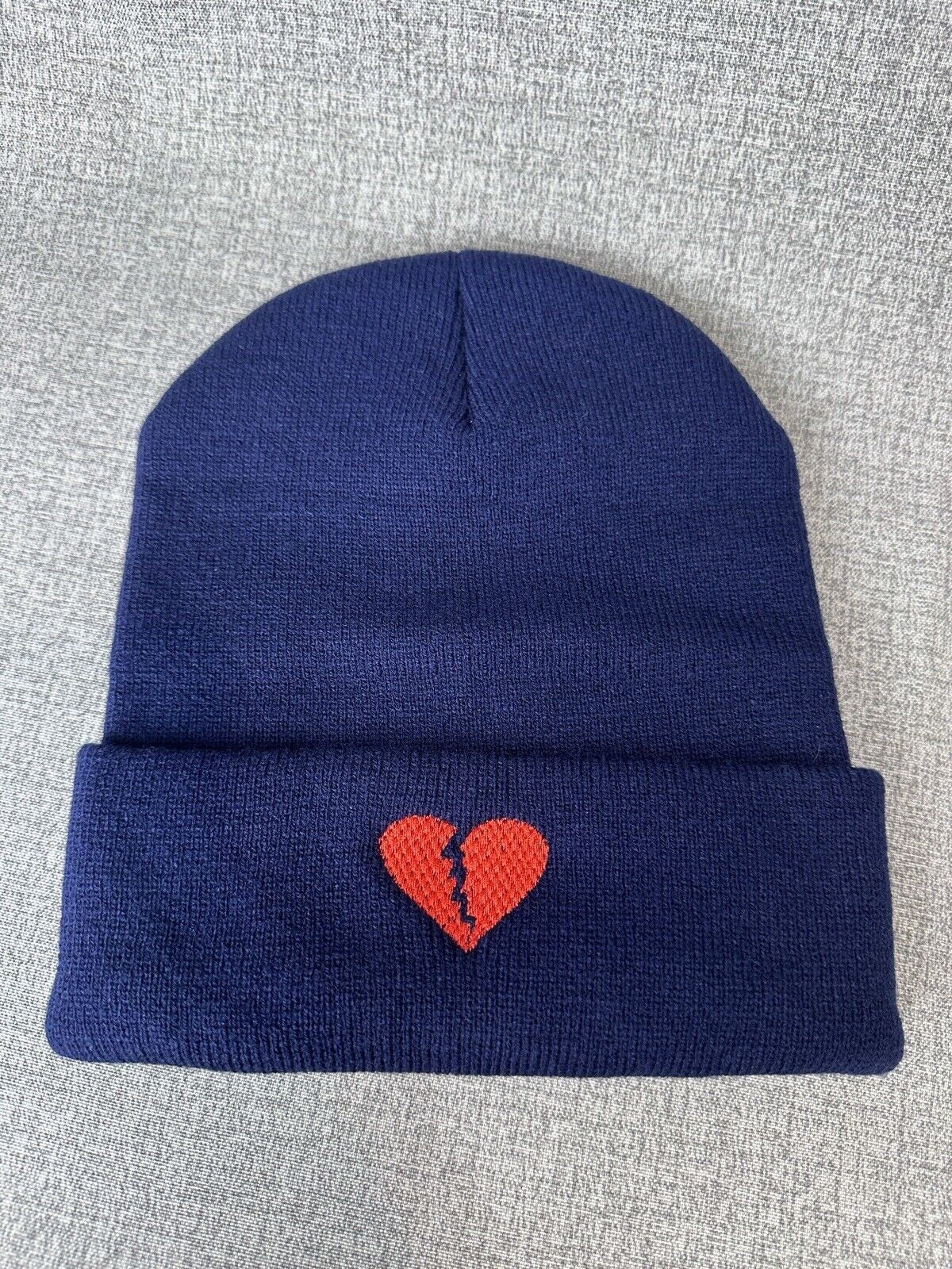 Navy Cuff beanie Embroidered Broken Heart Unisex