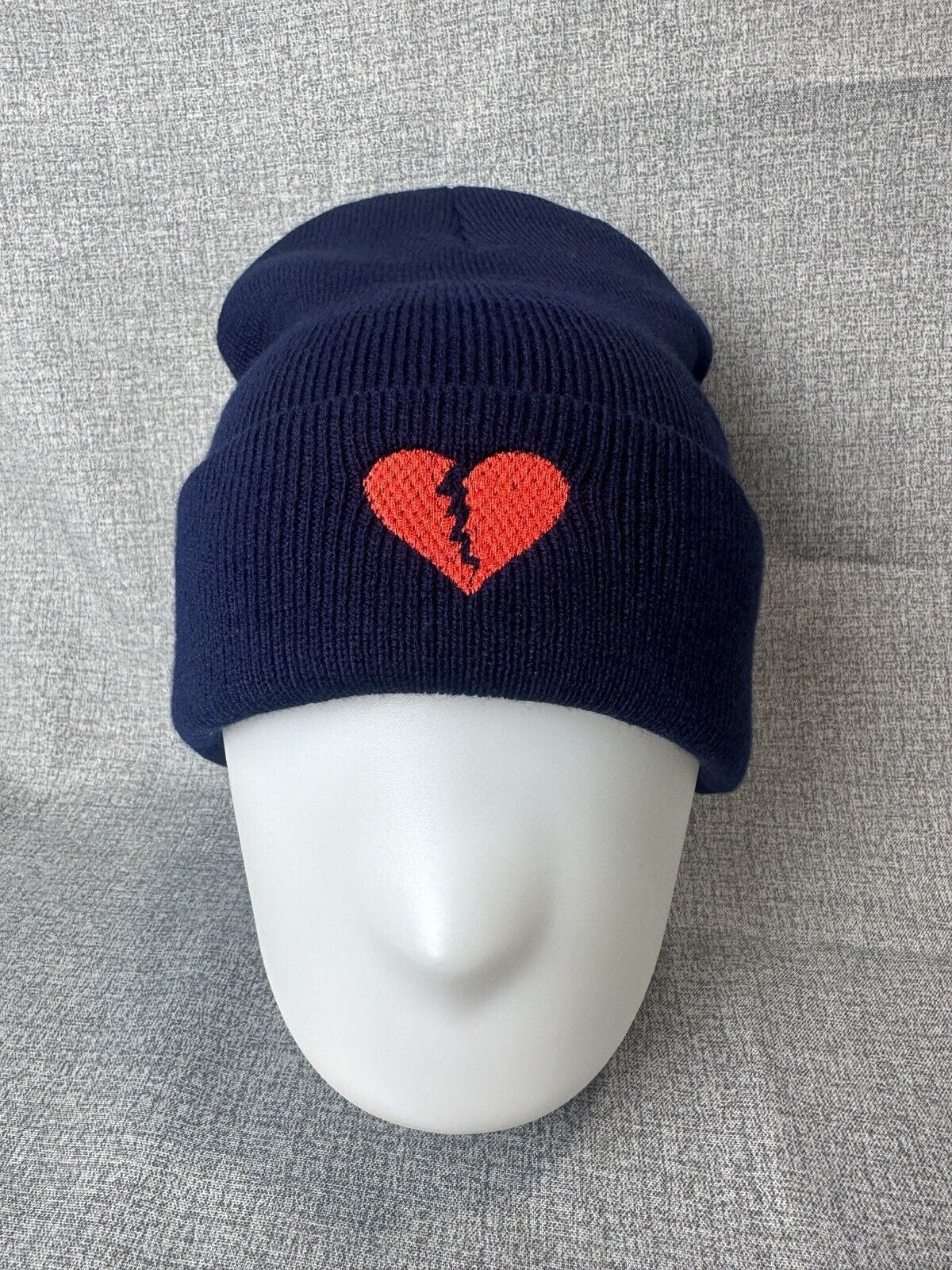 Navy Cuff beanie Embroidered Broken Heart Unisex