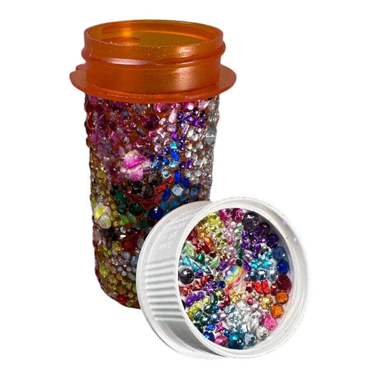 Colorful Crystal Mushrooms Travel Pill Bottle Unique Gift Fun Odd Decor rainbow rhinestones valentines gift for her