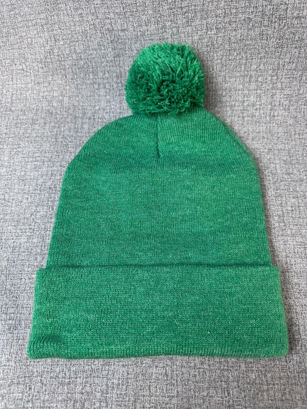 Green Puff Cannabis Leaf Cuff Pom Pom Beanie 420 beanie marjana leaf mary jane