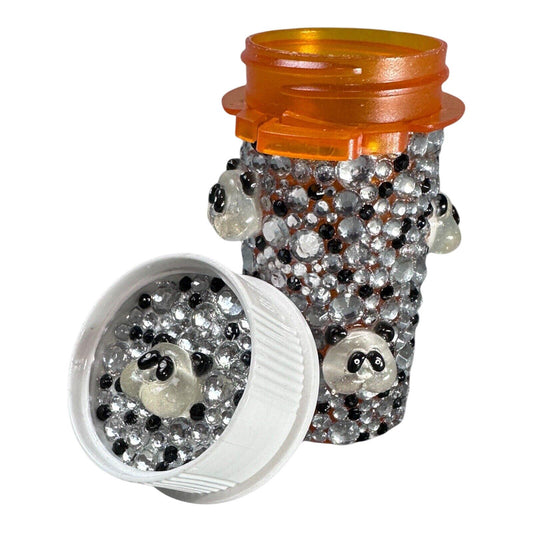 Crystal Rhinestone Panda Travel Pill Box Container Black White Decorative Meds